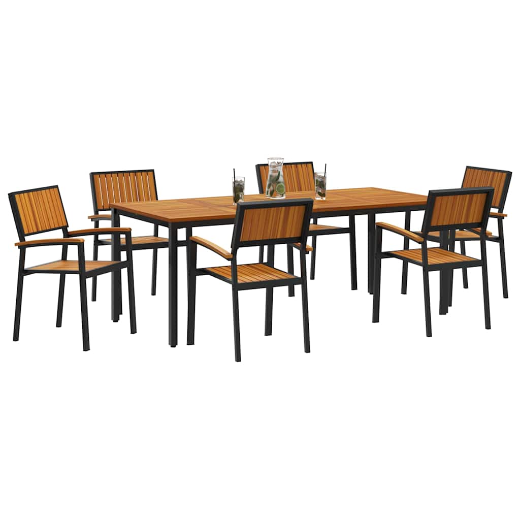 vidaXL Garten Essgruppe 7 pcs Schwarz Massivholz Akazie
