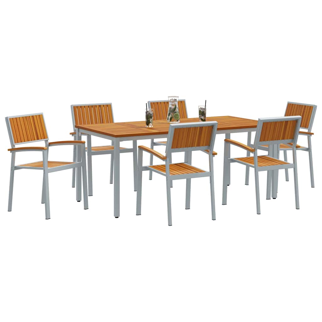 vidaXL Garten Essgruppe 7 pcs Grau Massivholz Akazie