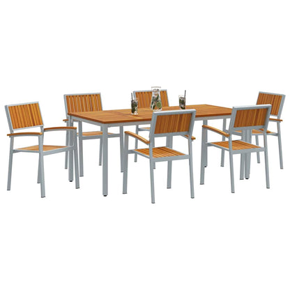 vidaXL Garten Essgruppe 7 pcs Grau Massivholz Akazie