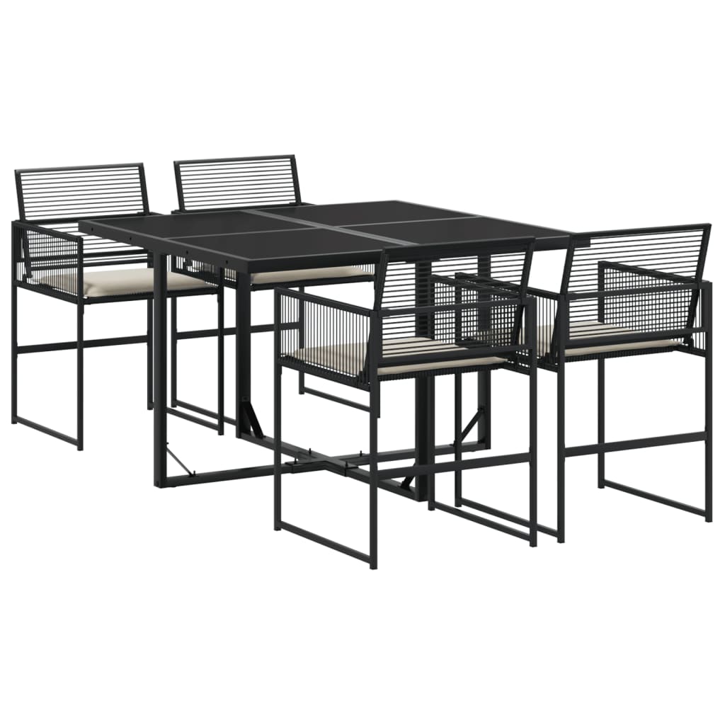 vidaXL 5-tlg. Garten-Essgruppe mit Kissen Schwarz Poly Rattan