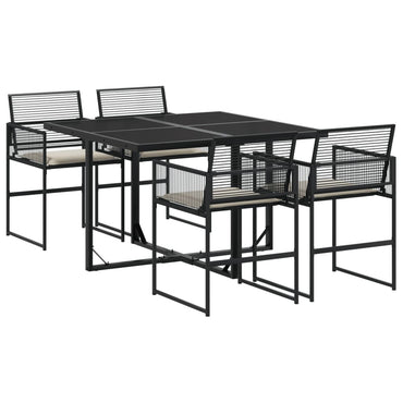 vidaXL 5-tlg. Garten-Essgruppe mit Kissen Schwarz Poly Rattan