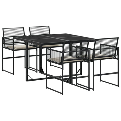 vidaXL 5-tlg. Garten-Essgruppe mit Kissen Schwarz Poly Rattan