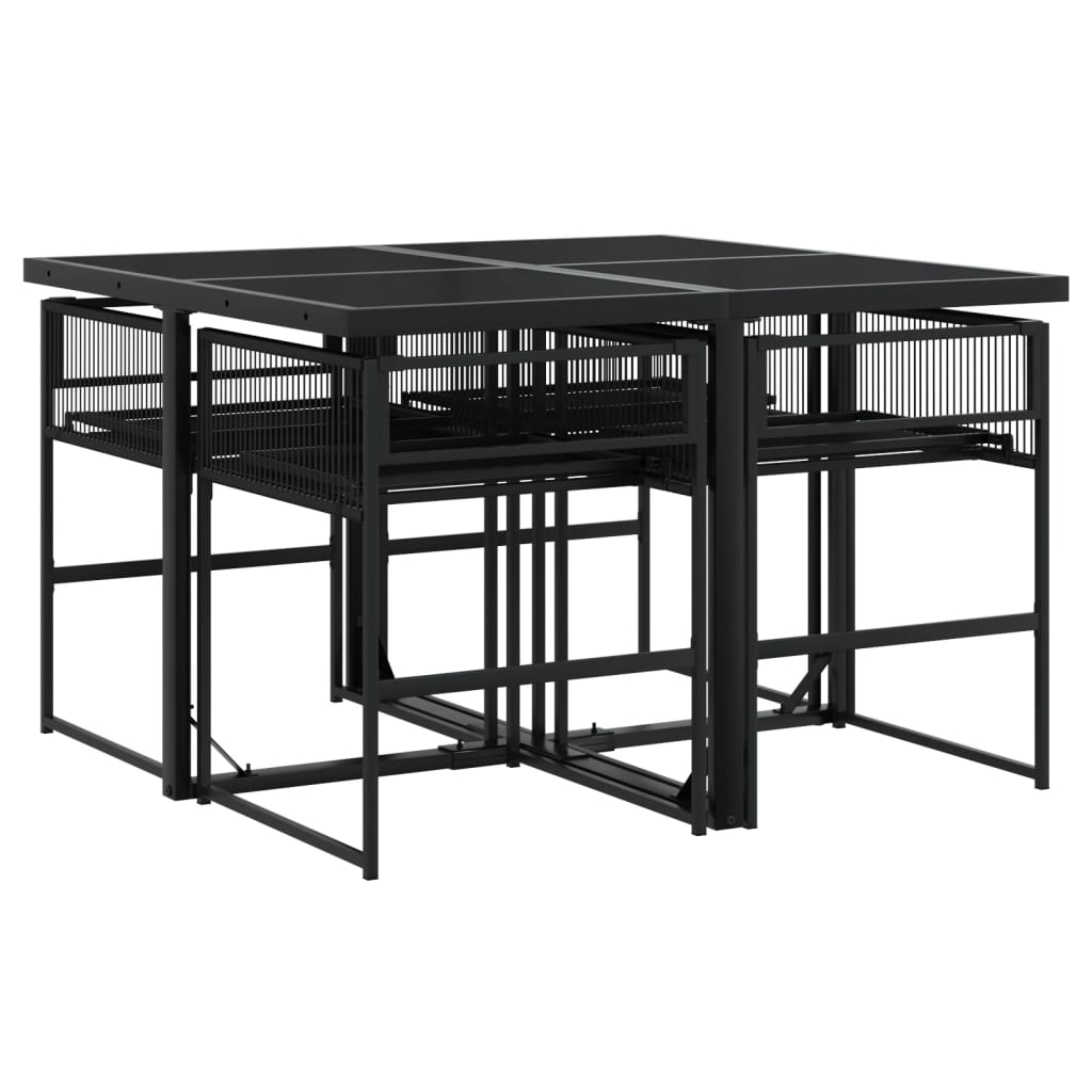 vidaXL 5-tlg. Garten-Essgruppe mit Kissen Schwarz Poly Rattan