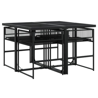 vidaXL 5-tlg. Garten-Essgruppe mit Kissen Schwarz Poly Rattan