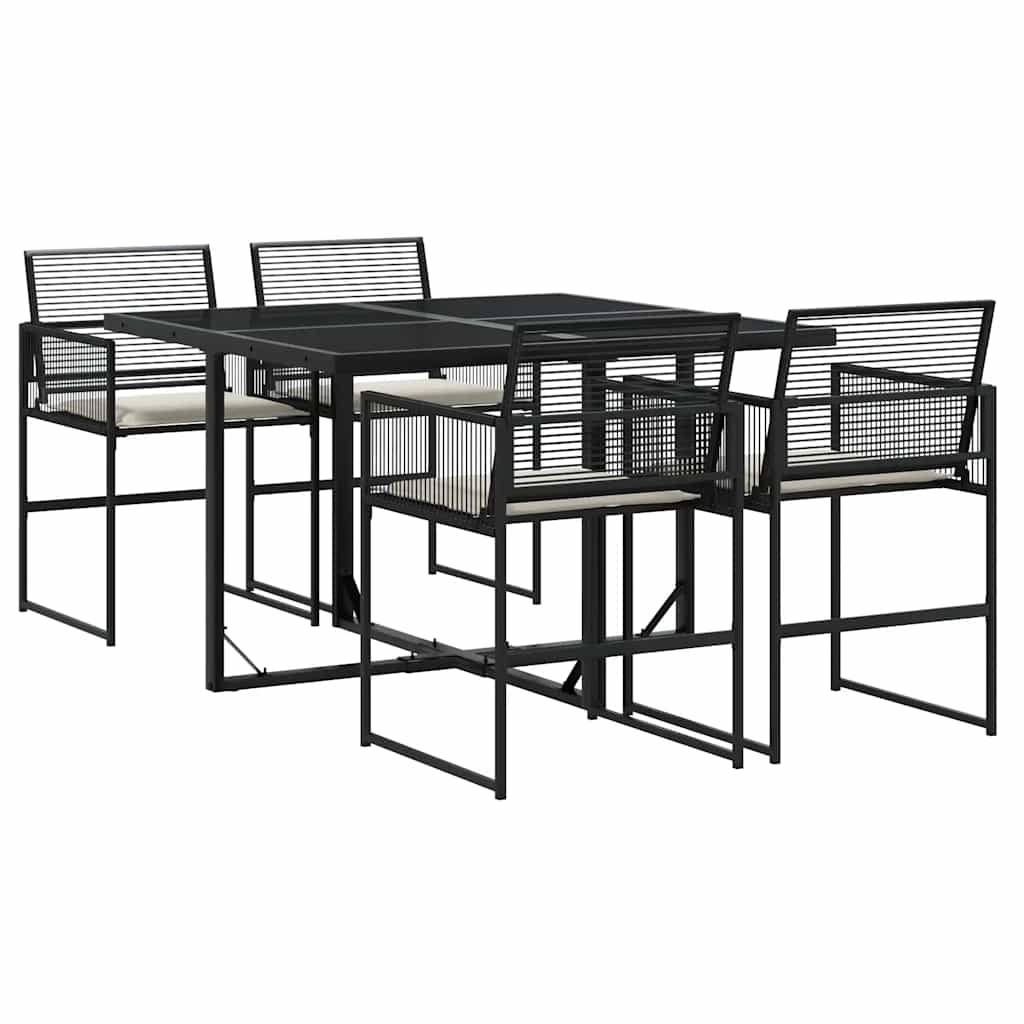 vidaXL 5-tlg. Garten-Essgruppe mit Kissen Schwarz Poly Rattan