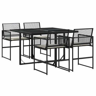 vidaXL 5-tlg. Garten-Essgruppe mit Kissen Schwarz Poly Rattan