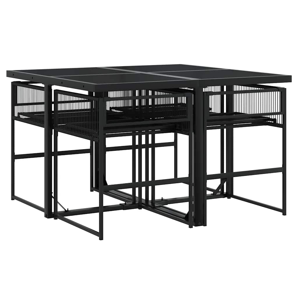 vidaXL 5-tlg. Garten-Essgruppe mit Kissen Schwarz Poly Rattan