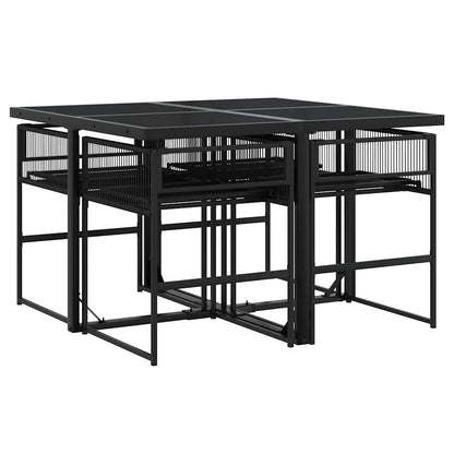 vidaXL 5-tlg. Garten-Essgruppe mit Kissen Schwarz Poly Rattan