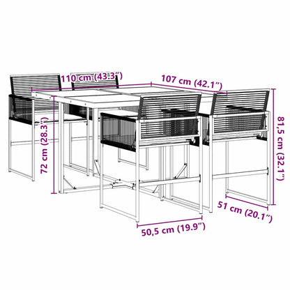 vidaXL 5-tlg. Garten-Essgruppe mit Kissen Schwarz Poly Rattan