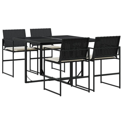 vidaXL 5-tlg. Garten-Essgruppe mit Kissen Schwarz Poly Rattan