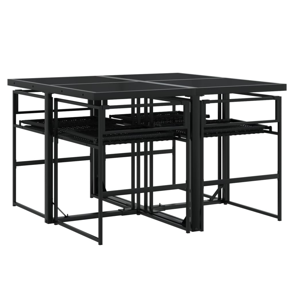 vidaXL 5-tlg. Garten-Essgruppe mit Kissen Schwarz Poly Rattan