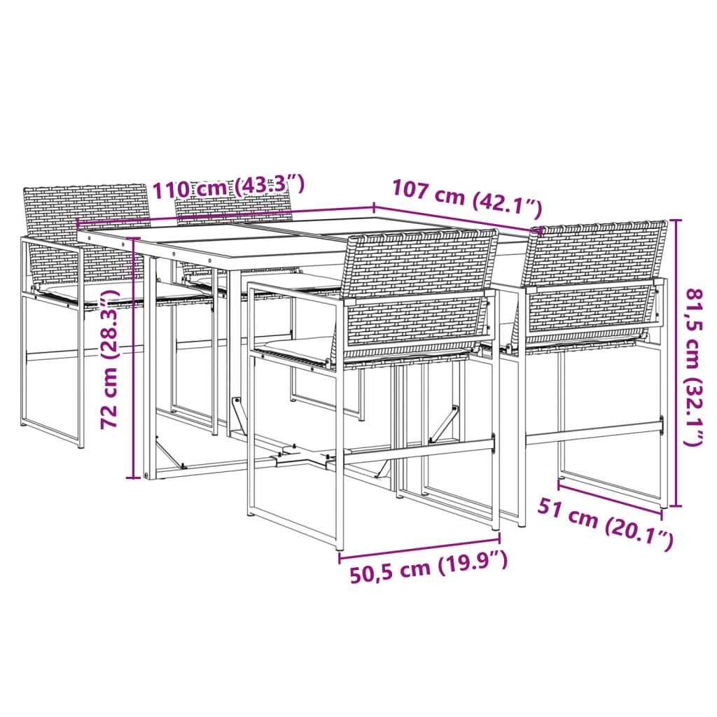 vidaXL 5-tlg. Garten-Essgruppe mit Kissen Schwarz Poly Rattan