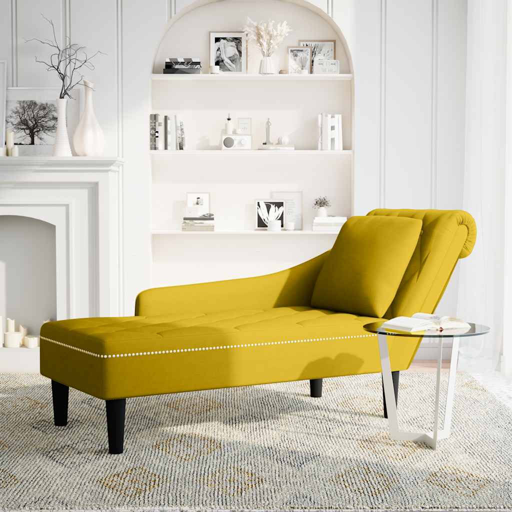 Chaiselongue mit Kissen und Rechter Armlehne Gelb Samt