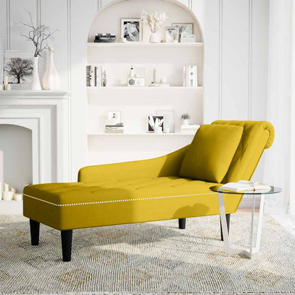 Chaiselongue mit Kissen und Rechter Armlehne Gelb Samt