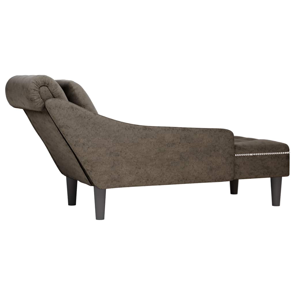 Chaiselongue mit Kissen & Rechter Armlehne Grau Kunstleder