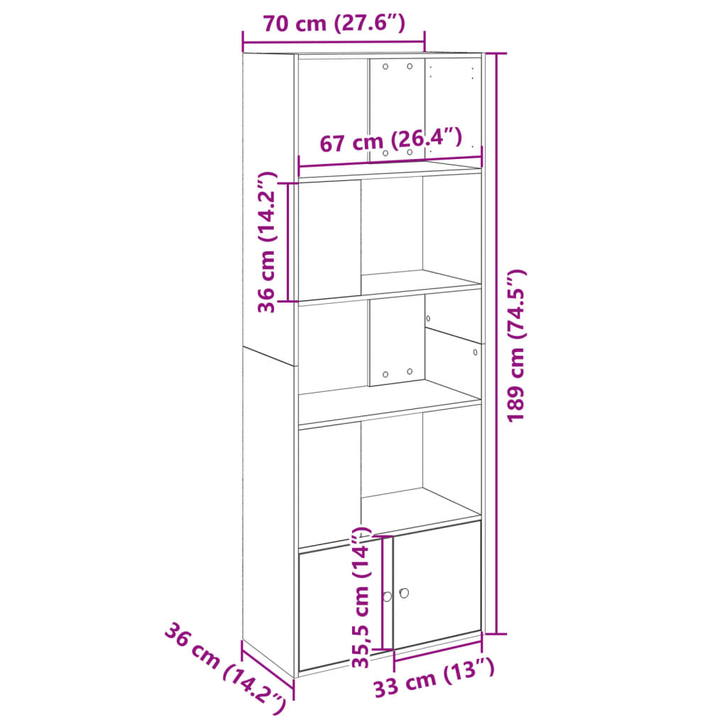 vidaXL Bücherregal Schwarz 70x36x189 cm Holzwerkstoff
