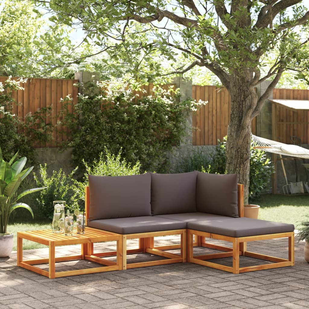 vidaXL Ensemble de canapés de jardin 4 pièces avec coussins bois d'acacia et corde