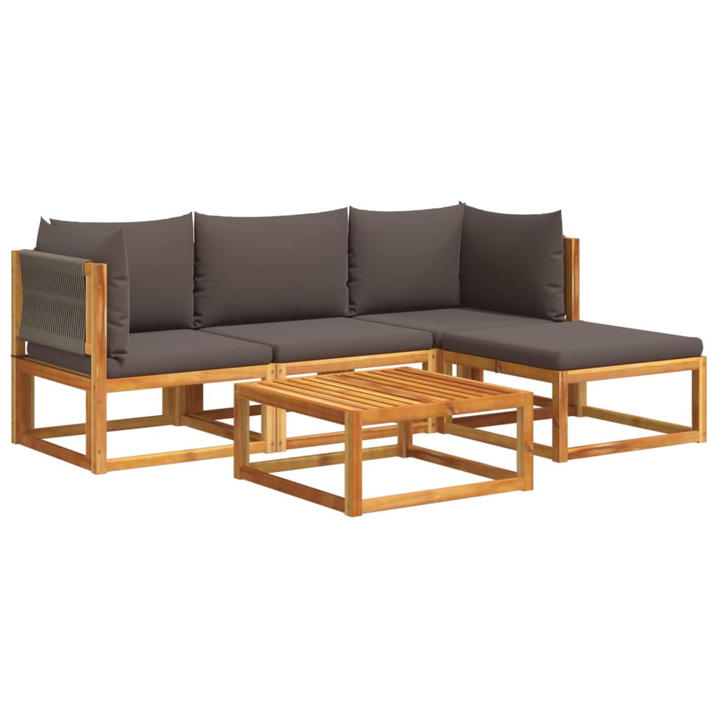 vidaXL Ensemble de canapés de jardin 5 pcs avec coussins bois d'acacia et corde