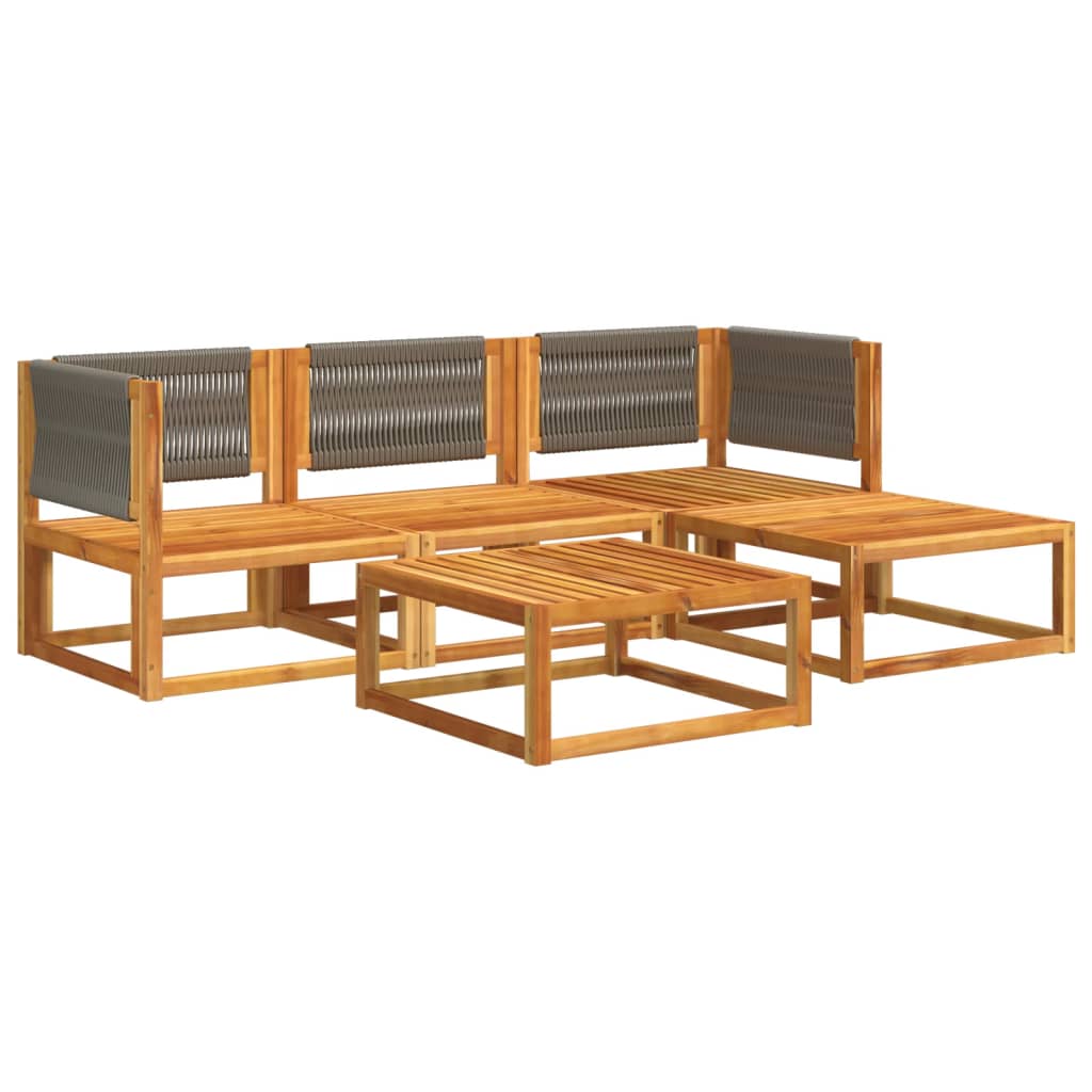 vidaXL Ensemble de canapés de jardin 5 pcs avec coussins bois d'acacia et corde