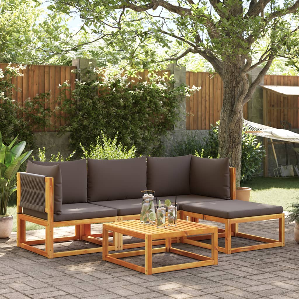 vidaXL Ensemble de canapés de jardin 5 pcs avec coussins bois d'acacia et corde