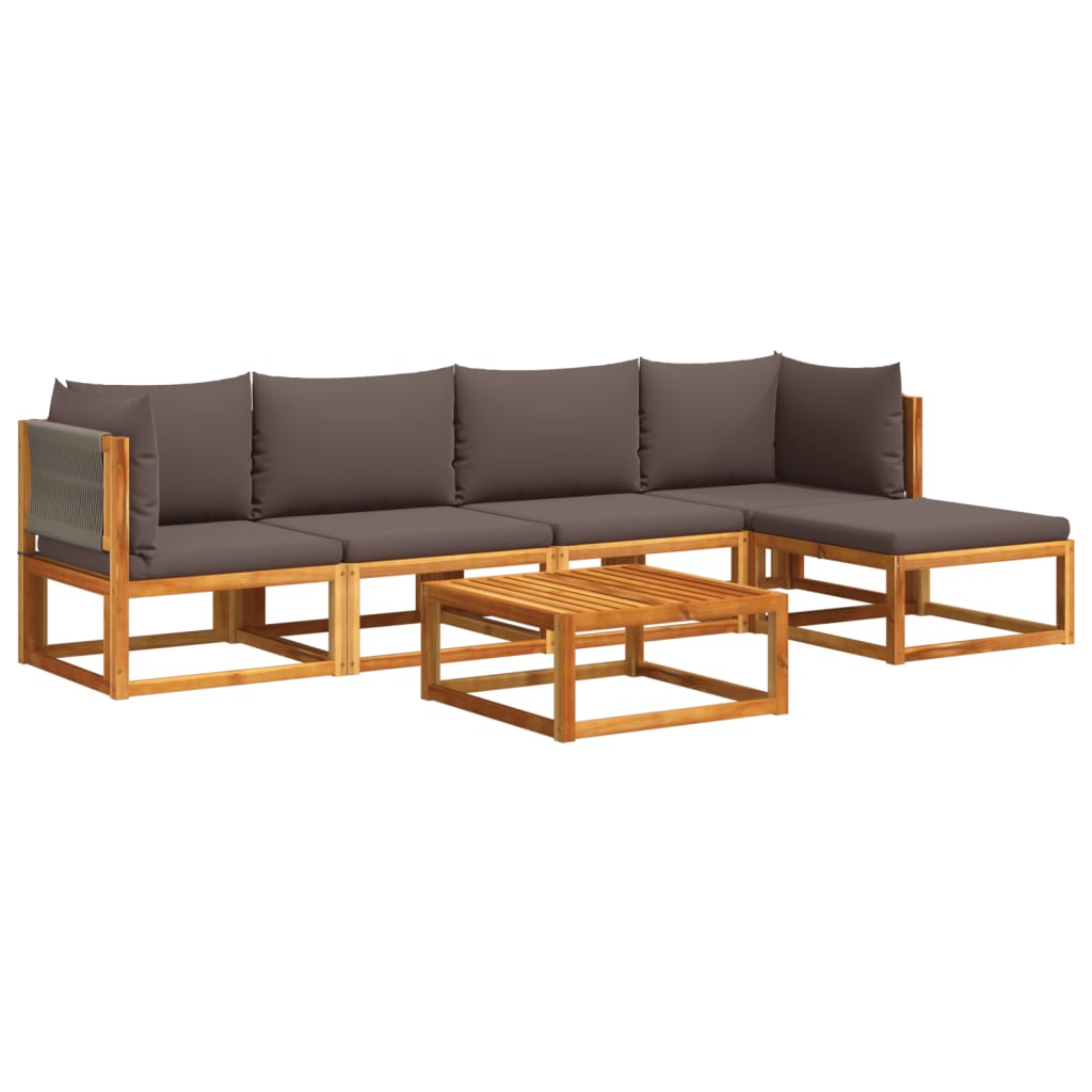 vidaXL Ensemble de canapés de jardin 6 pcs avec coussins, bois d'acacia et corde