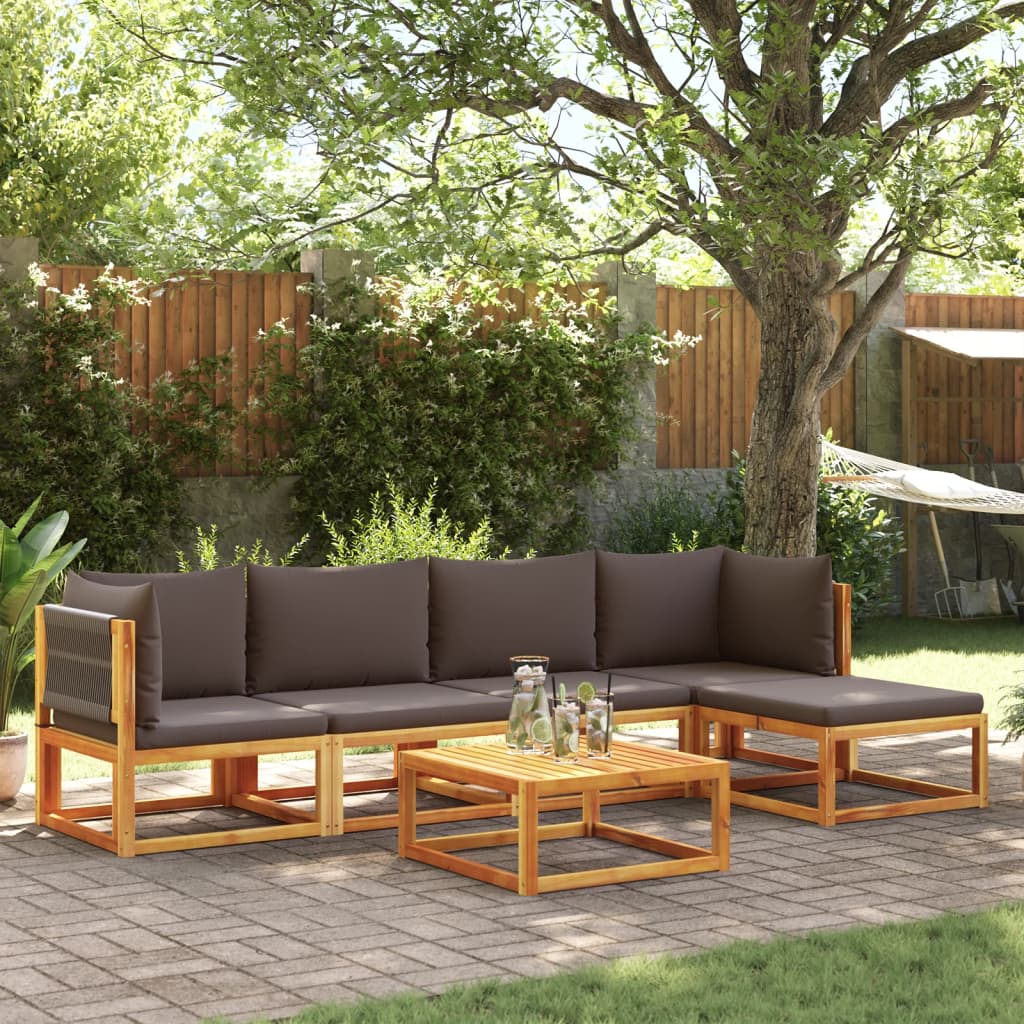 vidaXL Ensemble de canapés de jardin 6 pcs avec coussins, bois d'acacia et corde