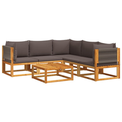 6-tlg. Gartensofa-Set mit Kissen Holz Akazie & Seil