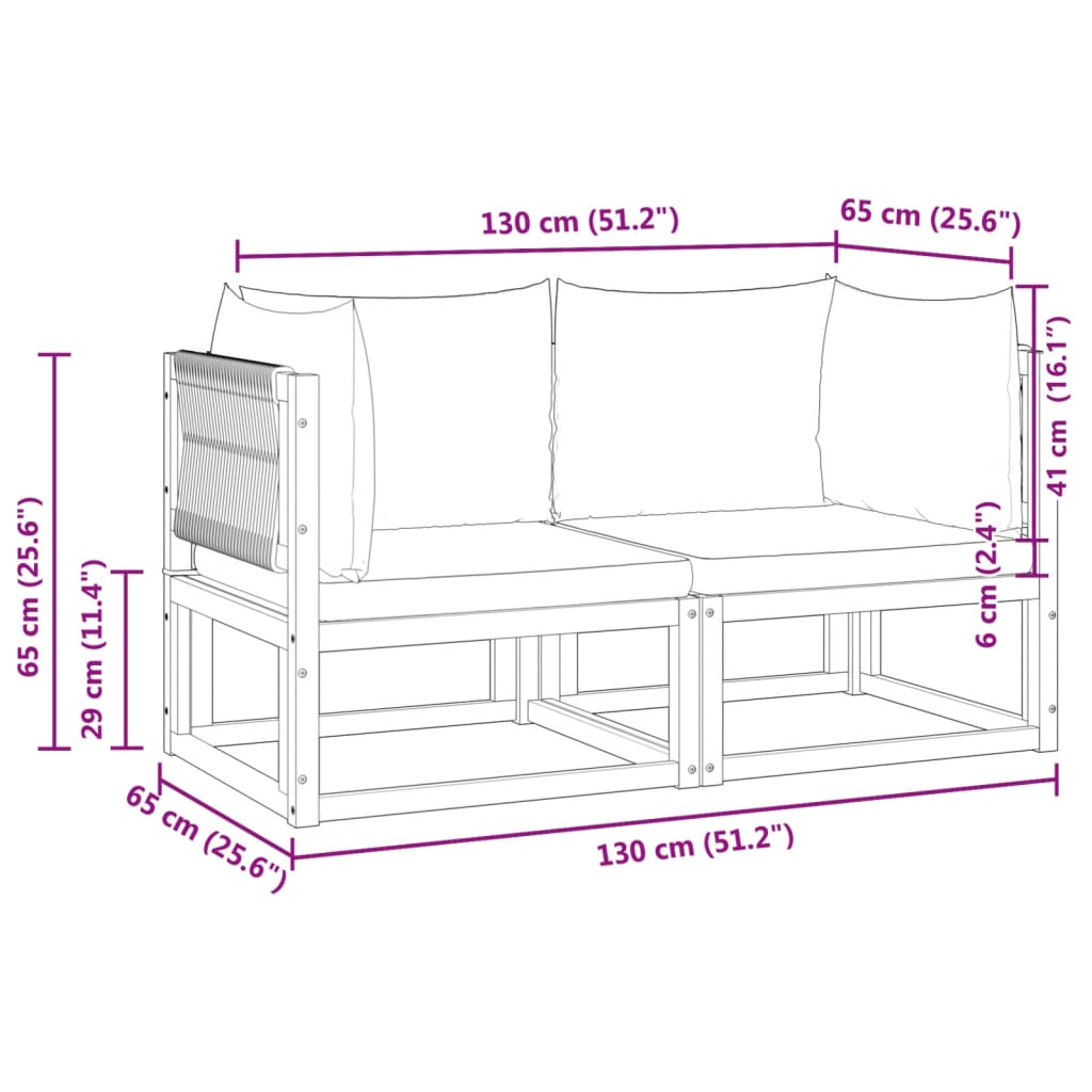 vidaXL Coin de canapé de jardin avec coussins 2 pcs Bois d'acacia et corde