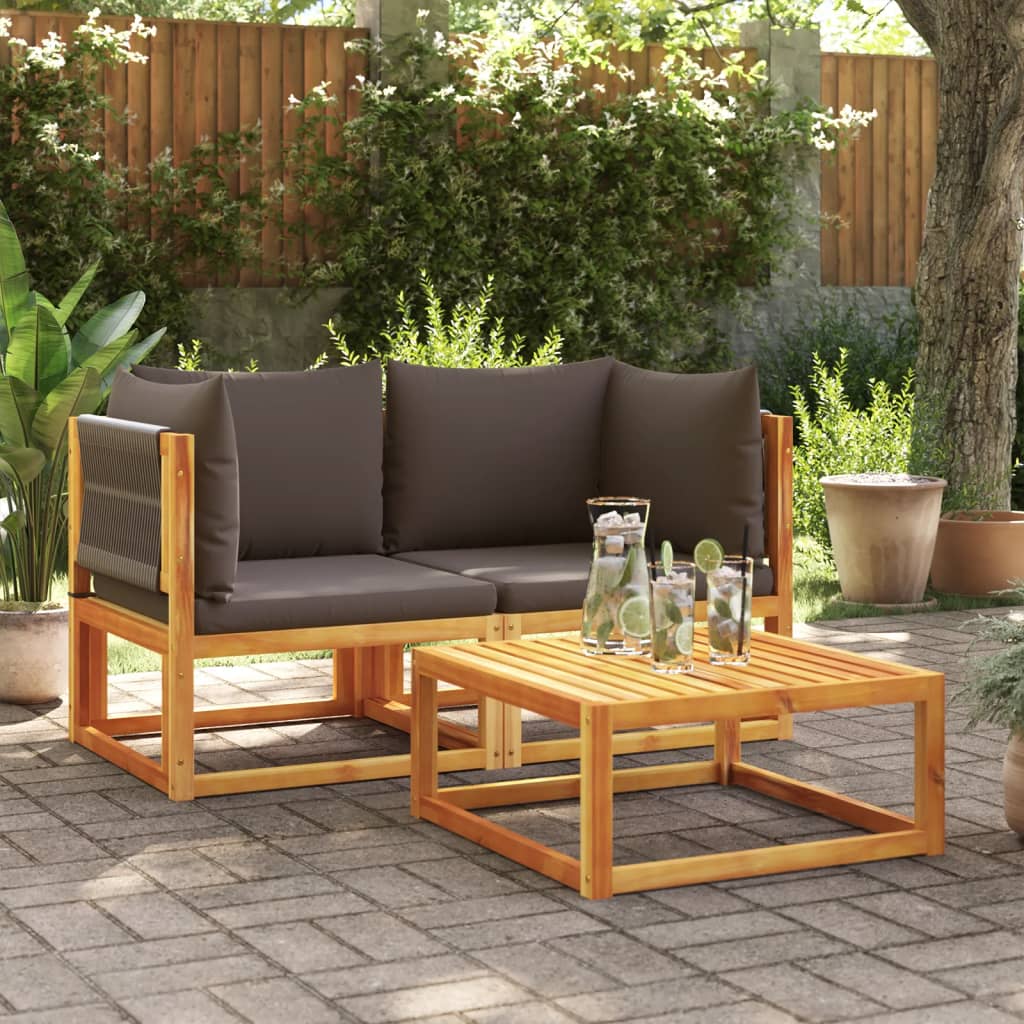 vidaXL Coin de canapé de jardin avec coussins 2 pcs Bois d'acacia et corde