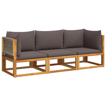 vidaXL Ensemble de canapés de jardin 3 pcs avec coussins, bois d'acacia et corde