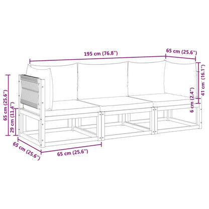 vidaXL 3-tlg. Gartensofa-Set mit Kissen Holz Akazie & Seil