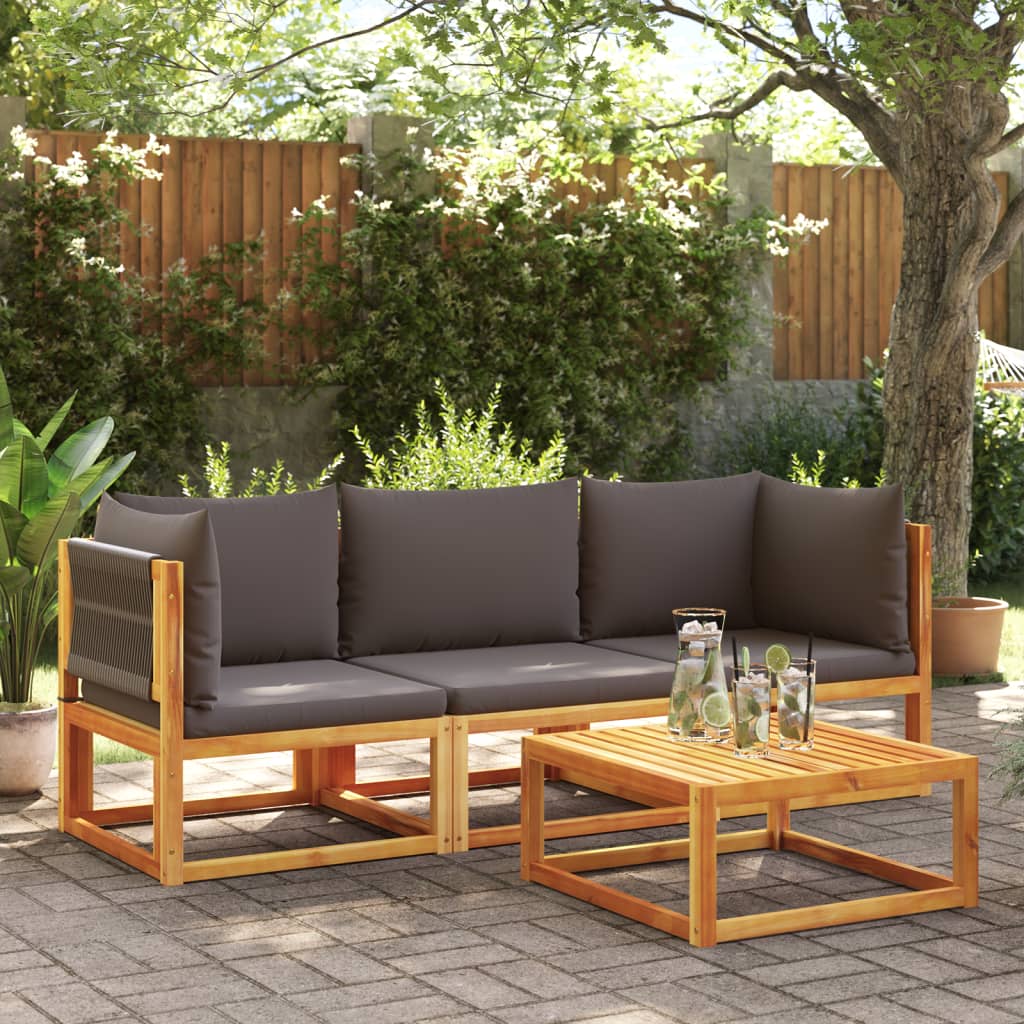 vidaXL 3-tlg. Gartensofa-Set mit Kissen Holz Akazie & Seil