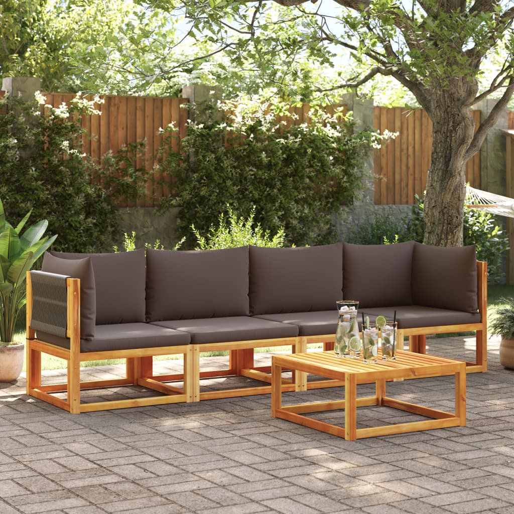 vidaXL Ensemble de canapés de jardin 4 pièces avec coussins bois d'acacia et corde