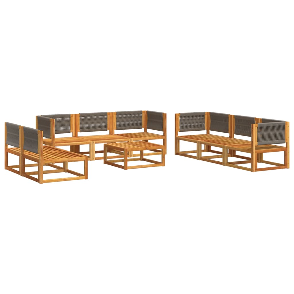 vidaXL Ensemble de canapés de jardin 9 pcs avec coussins, bois d'acacia et corde