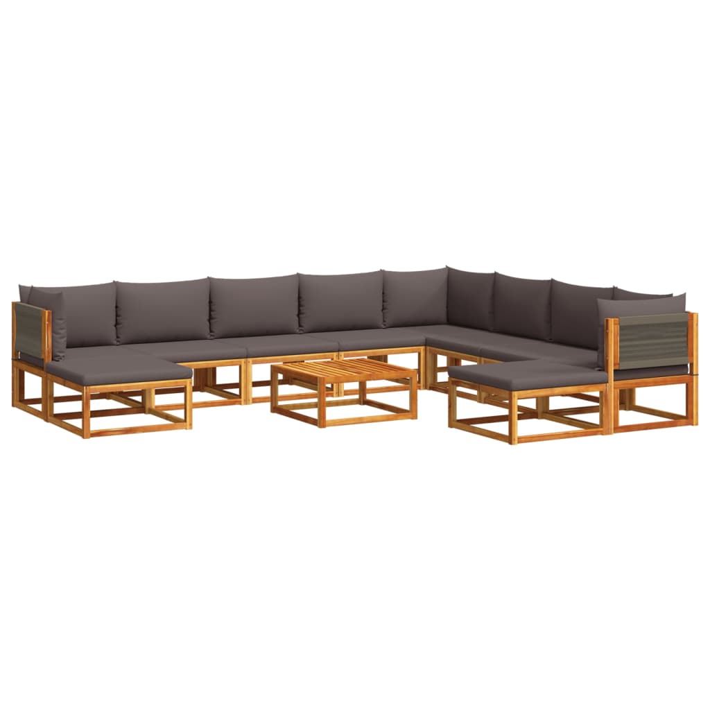11-tlg. Gartensofa-Set mit Kissen Holz Akazie & Seil
