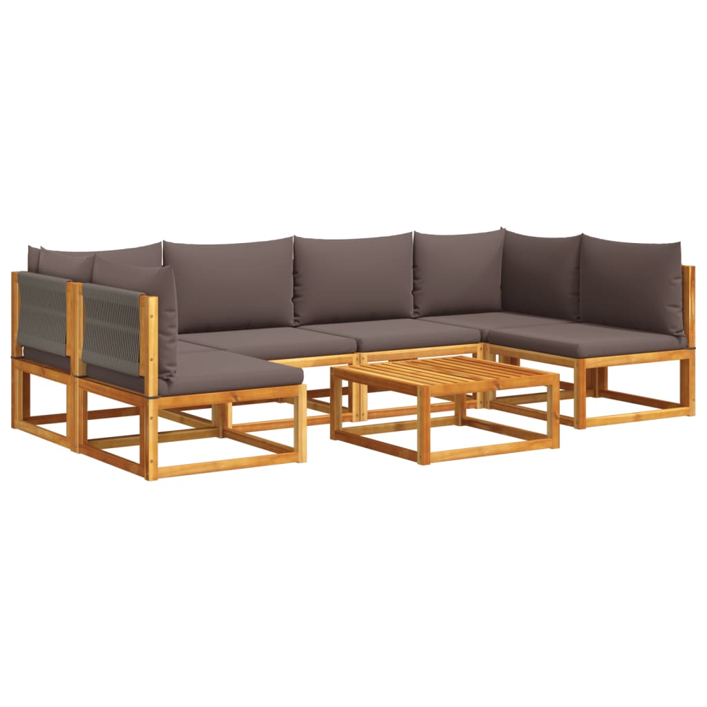 vidaXL 7-tlg. Gartensofa-Set mit Kissen Holz Akazie & Seil
