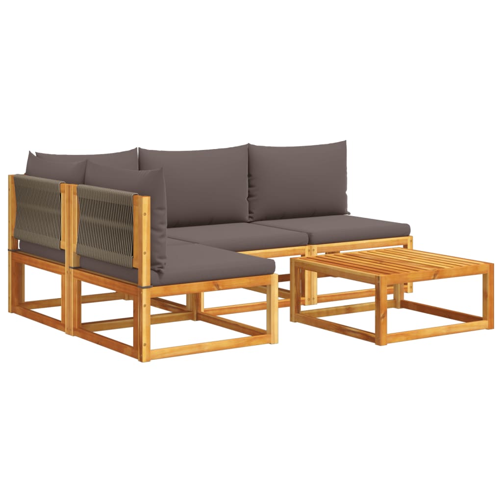 vidaXL 5-tlg. Gartensofa-Set mit Kissen Holz Akazie & Seil