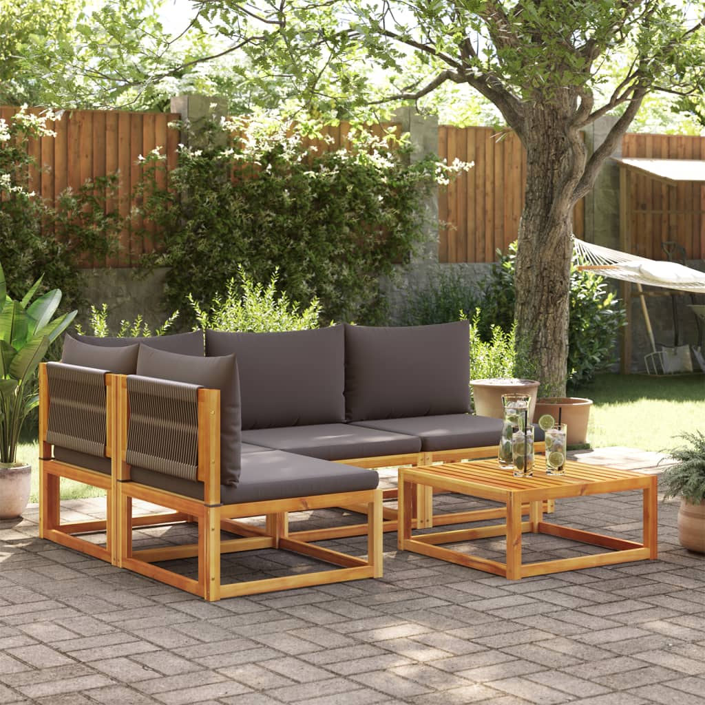 vidaXL 5-tlg. Gartensofa-Set mit Kissen Holz Akazie & Seil
