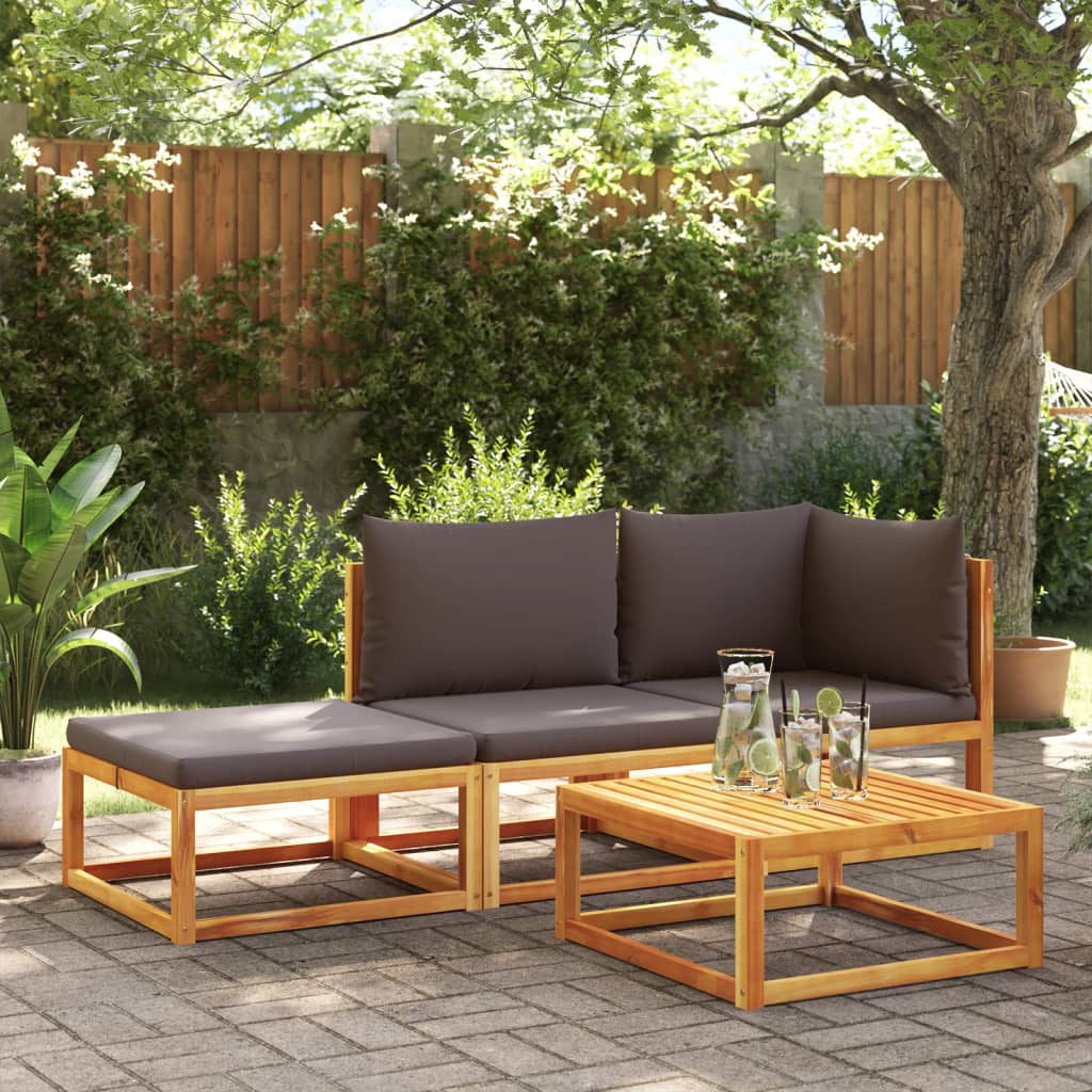 vidaXL 3-tlg. Gartensofa-Set mit Kissen Holz Akazie & Seil