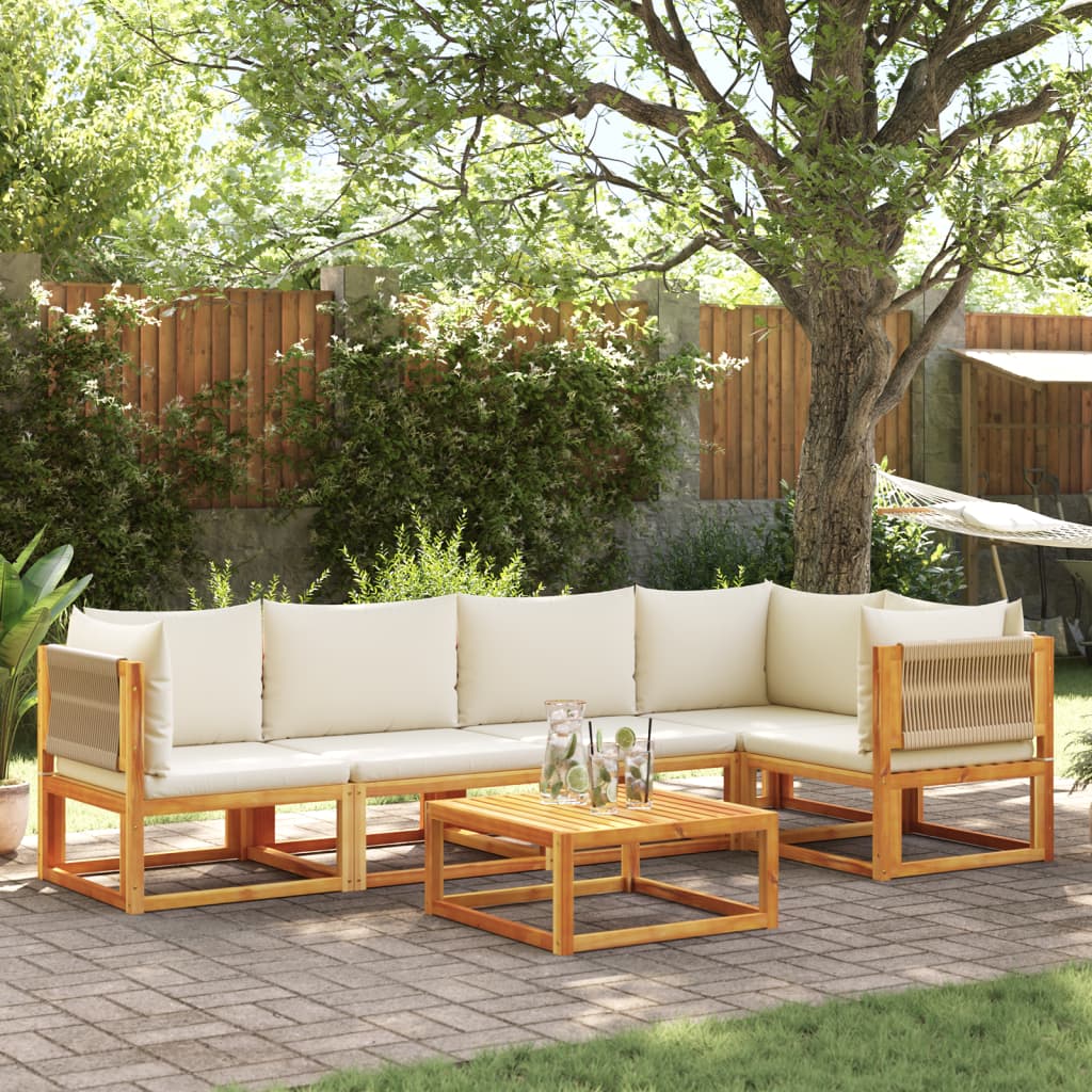 vidaXL Ensemble de canapés de jardin 6 pcs avec coussins, bois d'acacia et corde