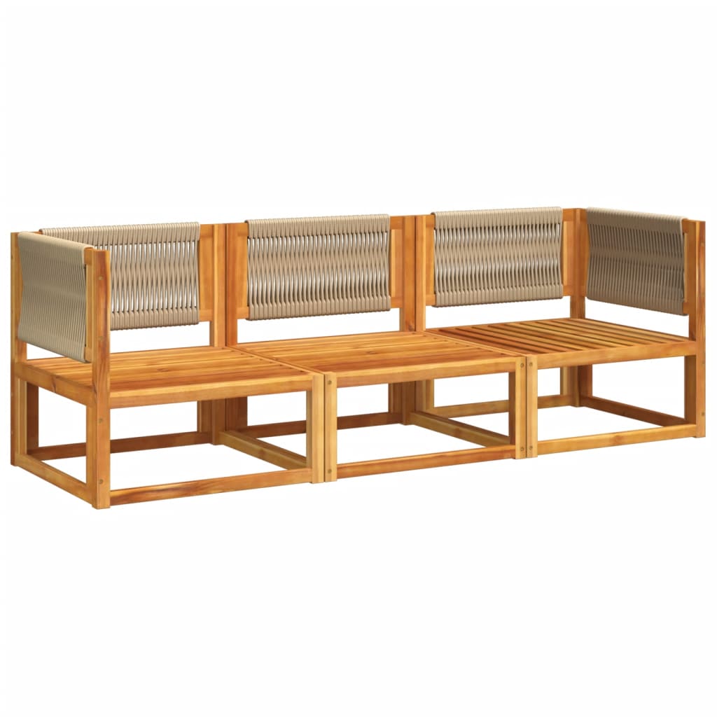 vidaXL 3-tlg. Gartensofa-Set mit Kissen Holz Akazie & Seil