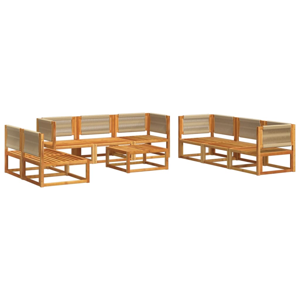 9-tlg. Gartensofa-Set mit Kissen Holz Akazie & Seil