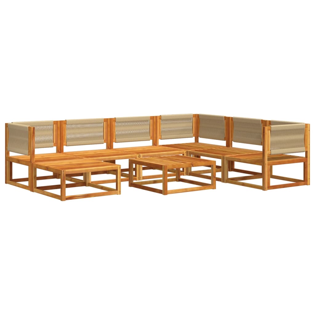 vidaXL Salon de jardin 8 pcs avec coussins Bois d'acacia et corde