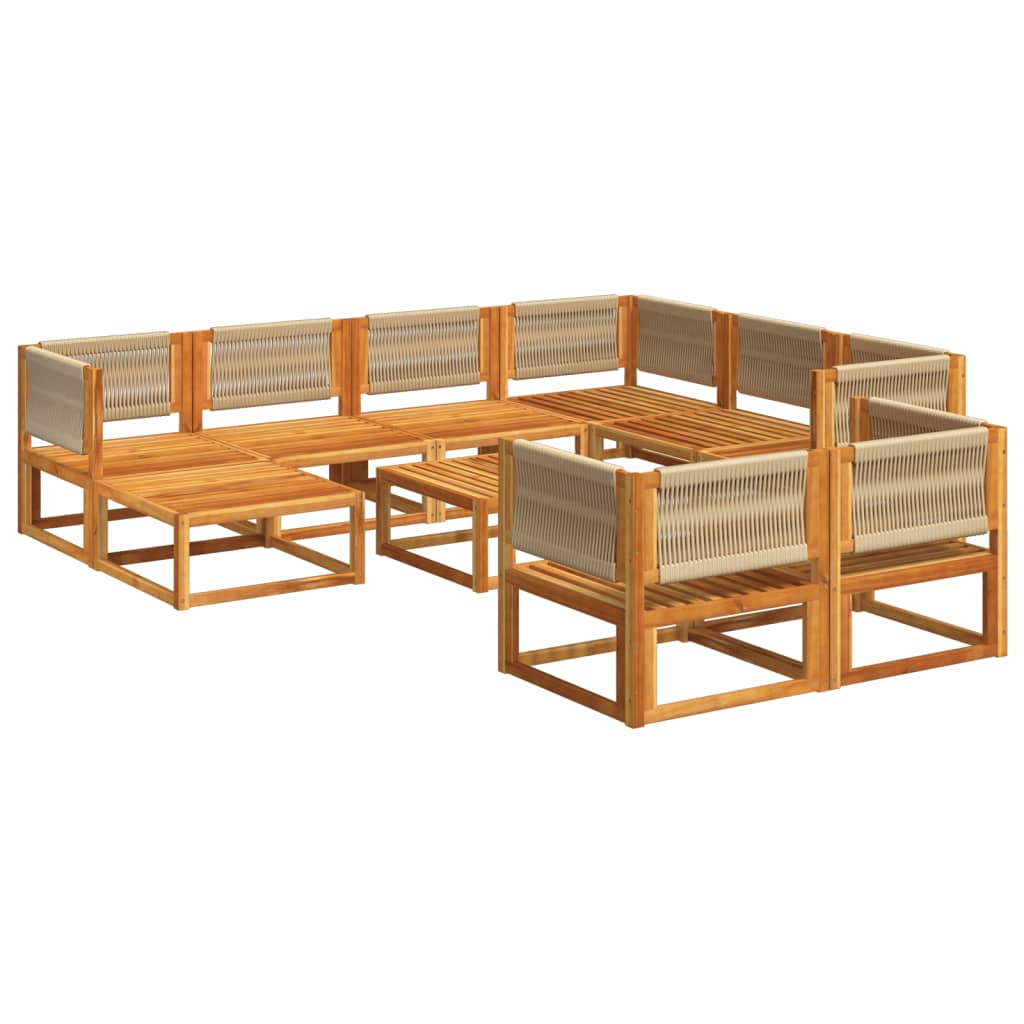vidaXL 10-tlg. Gartensofa-Set mit Kissen Holz Akazie & Seil
