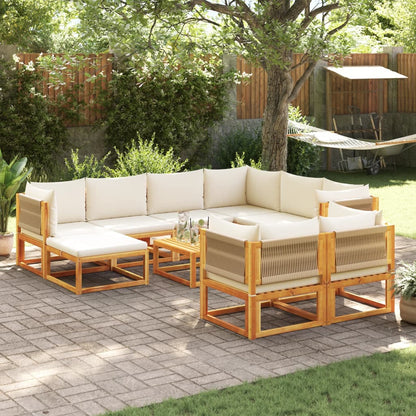 vidaXL 10-tlg. Gartensofa-Set mit Kissen Holz Akazie & Seil