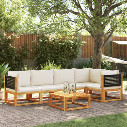 6-tlg. Gartensofa-Set mit Kissen Holz Akazie & Rattan