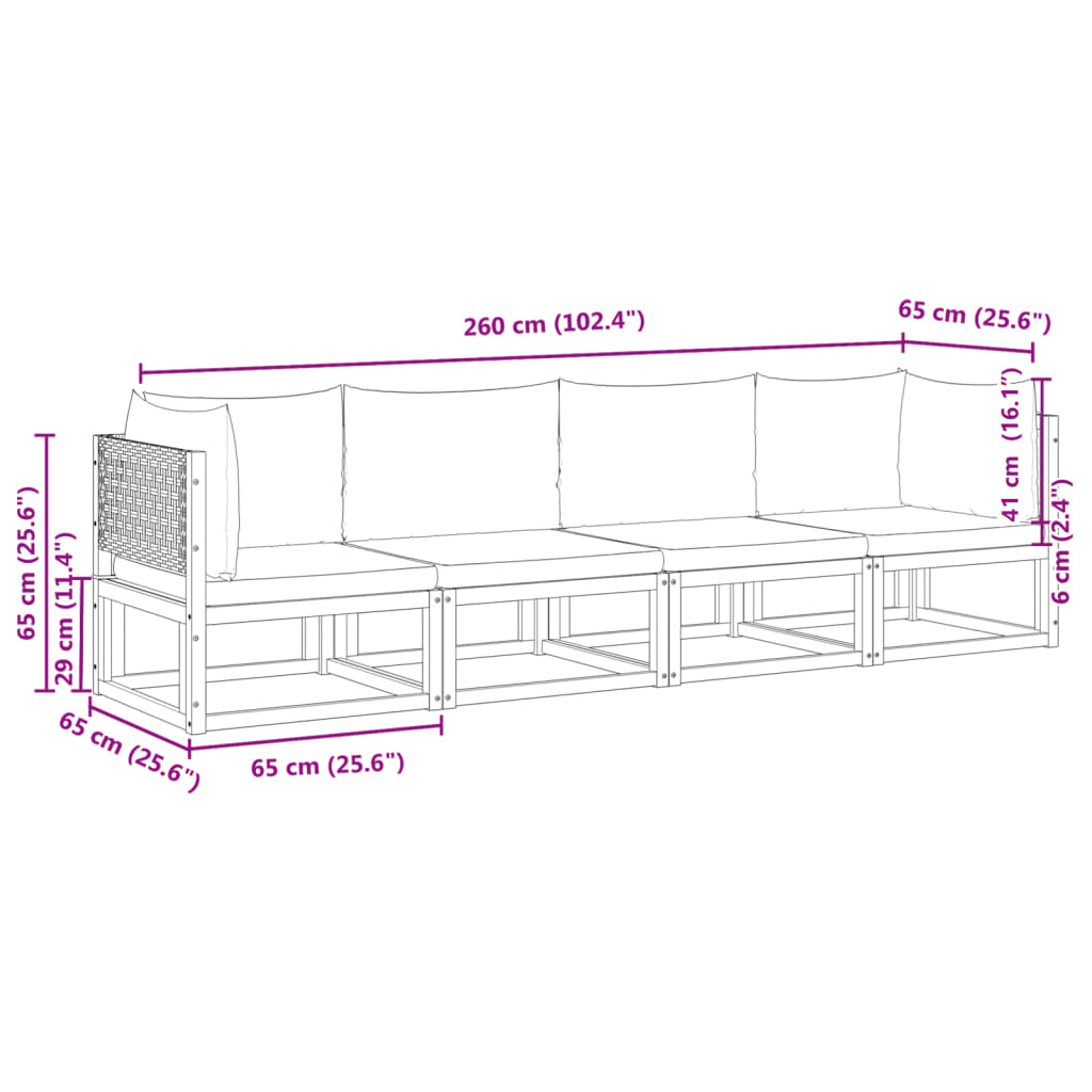 vidaXL 4-tlg. Gartensofa-Set mit Kissen Holz Akazie & Rattan