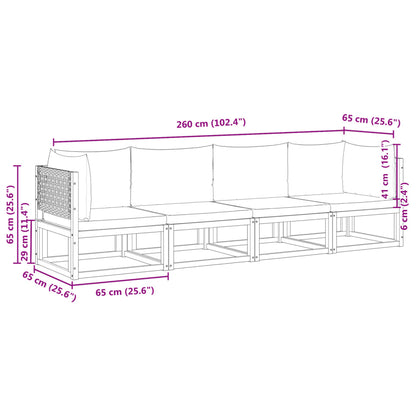 vidaXL 4-tlg. Gartensofa-Set mit Kissen Holz Akazie & Rattan
