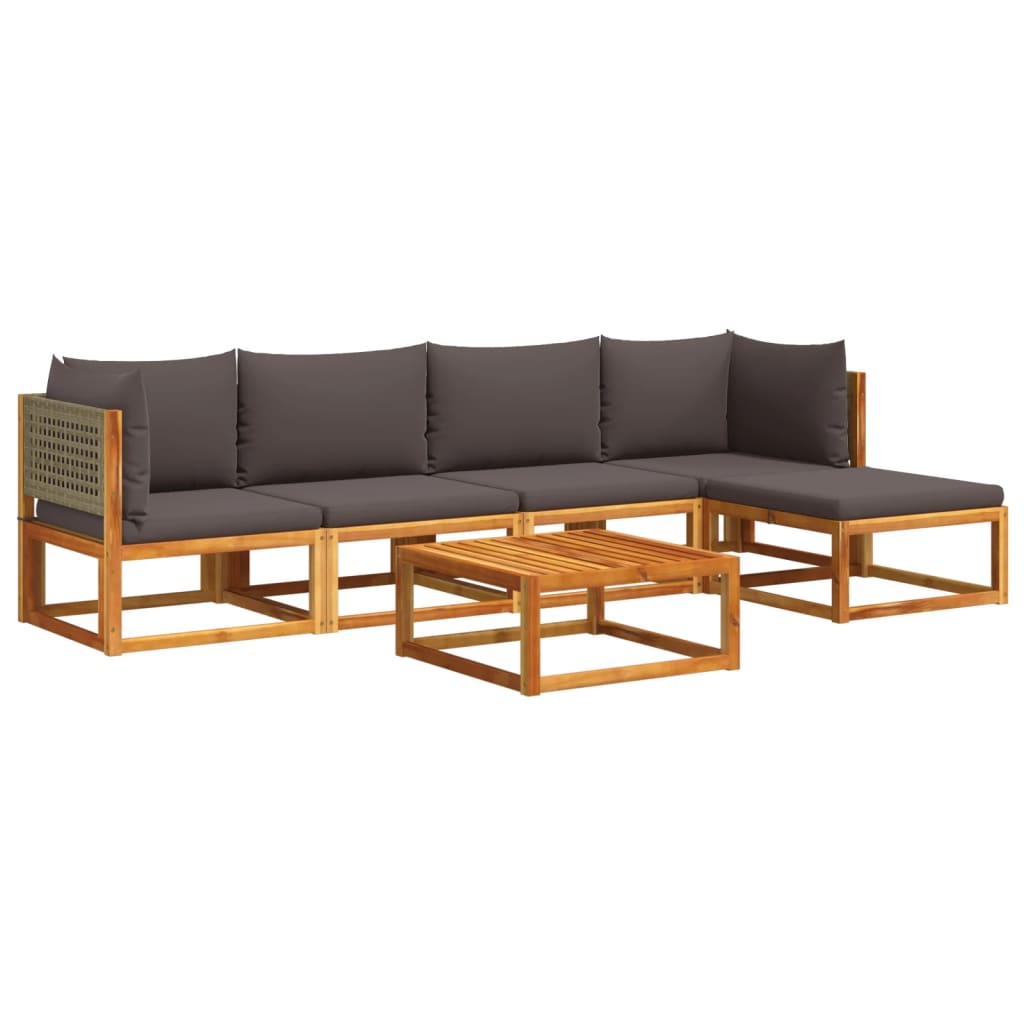 6-tlg. Gartensofa-Set mit Kissen Holz Akazie & Rattan
