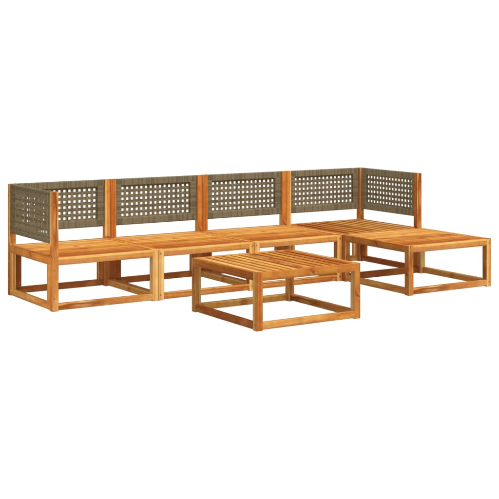 6-tlg. Gartensofa-Set mit Kissen Holz Akazie & Rattan
